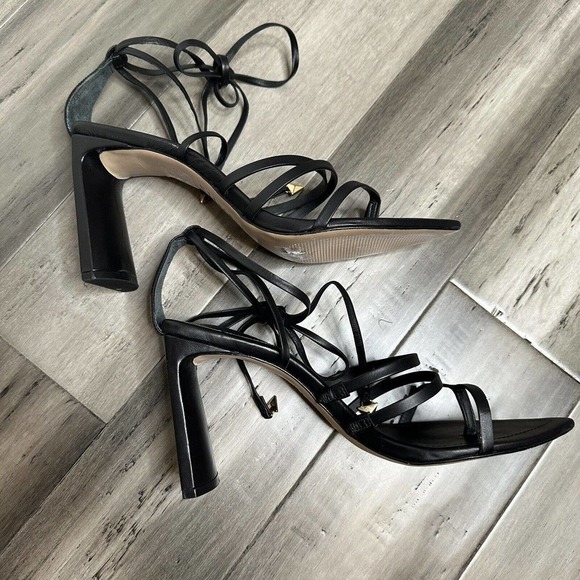 Schutz Leaf Strappy Lace Up Heels Women's Black Gold Detail Size 10 EUC - Picture 4 of 10